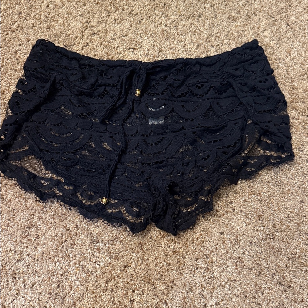 Pilyq Black draw string Swim Cover Up Shorts M/L